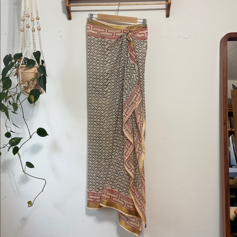 Sarong beach wrap pool coverup Geometric Patterned Scarf with Red and Gold